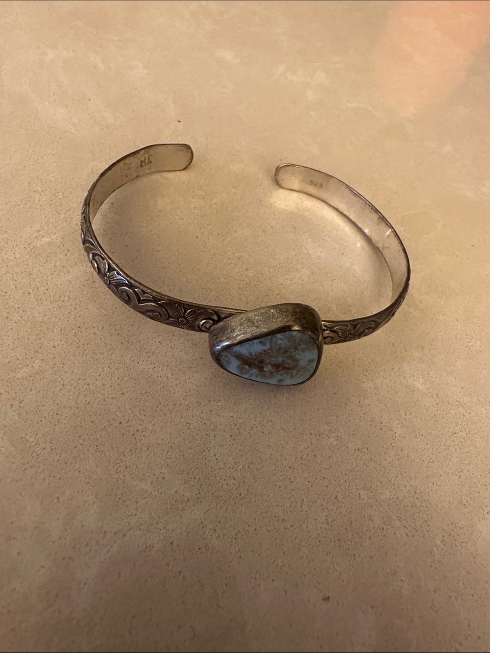 Sterling Silver Turquoise Stone Cuff Bracelet - Light Blue